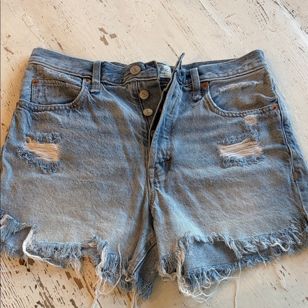 Free People Light Blue Distressed High-Rise Jean Shorts